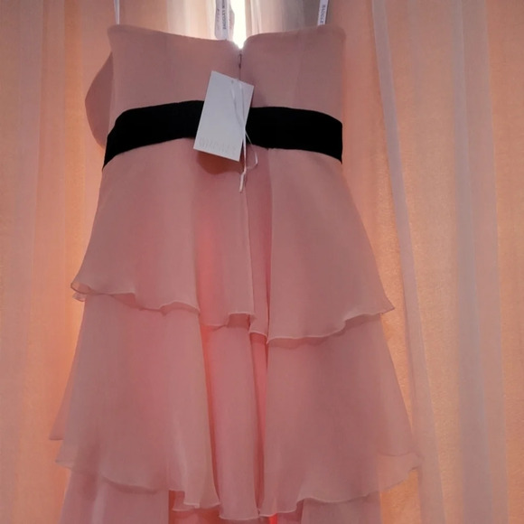 NWT Badgley Mischka Strapless Formal Gown in Melon, Ruffle Tiered Chiffon Sz 12 - Picture 7 of 16